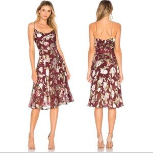 Alice + Olivia Heather Silk Blend Hazy Floral Wine Cowl Neck Midi Dress Size 6